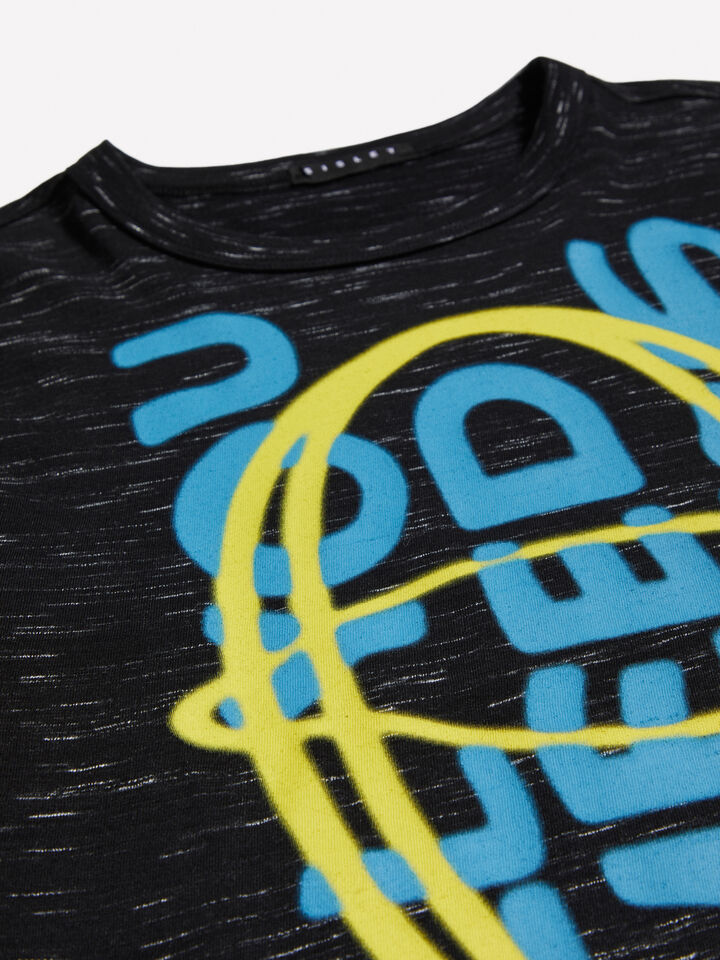 Black slub t-shirt with graffiti effect print - boys' long sleeve t-shirts - Black | Sisley Young image number 2